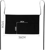 Grembiule Corto da Barista/cameriere Professionale, Nero, con 3 Tasche, 57x35 cm, per Camerieri e Ristoranti