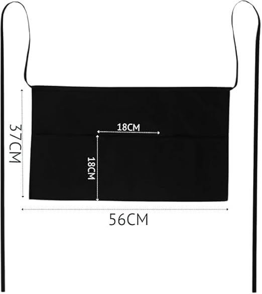 Grembiule Corto da Barista/cameriere Professionale, Nero, con 3 Tasche, 57x35 cm, per Camerieri e Ristoranti