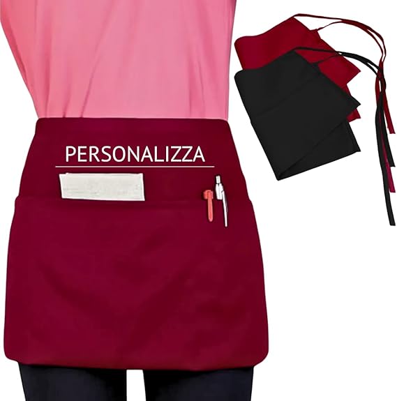 20Tipici®"- Grembiule da Cucina in Vita Personalizzabile con Ricamo 56x37cm - 1 Grembiule da Cameriere Personalizzato con Nome/Frase a 3 Tasche - Unisex(Grembiule in vita)
