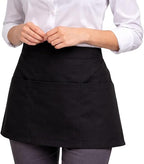 Grembiule Corto da Barista/cameriere Professionale, Nero, con 3 Tasche, 57x35 cm, per Camerieri e Ristoranti