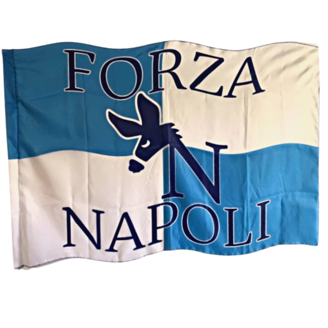 NARAMAKI® Bandiera del Napoli 90x150cm Stampa "Forza Napoli"- Materiale Poliestere - Leggera - Bandiera con Passante per Asta