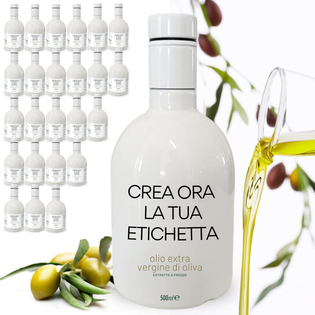 Olio Extravergine Di Oliva Italiano  Estratto a Freddo Coratina - Personalizzato con Logo - 24 Bottiglie Design Moderno di vetro per 500ml