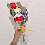 Baci Perugina Regalo Donna - Baci Perugina Tubo 37,5g + 3 Rose Rosse Artificiale + Decorazione Orsetto Polistirolo + Rametto di Mimosa-Compleanno