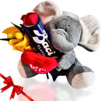 Idea Regalo Fidanzata e Fidanzato - Peluche Elefante 15cm + 37,5gr Baci Perugina + Rosa Rossa + Bouquet di Mimosa - Regalo Uomo|Donna