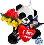 dea Regalo Maestre - 37,5gr Baci Perugina + Peluche Panda 15cm + Ramo di Mimosa con Rosa Rossa Artificiale | Pasqua 2025 (CLASSICO TUBINO)