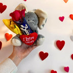 Idea Regalo Fidanzata e Fidanzato - Peluche Elefante 15cm + 37,5gr Baci Perugina + Rosa Rossa + Bouquet di Mimosa - Regalo Uomo|Donna