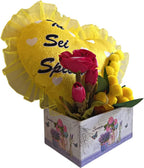 - Scatola Regalo Floreale + Mimose Finte + Cuscino a Cuore "Tu Sei Speciale" + Omaggio Calamita Fiori - Regalo Donna/Amica, Compleanno