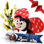 Baci Perugina Idea Regalo Festa della Mamma 2025|Festa del Papà|Pasqua|- Ramo Di Mimose Artificiali + Baci Perugina 37,5g + Peluche Coccinella