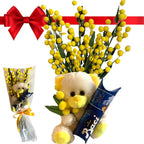 NARAMAKI Idea Regalo- Peluche Mimosa 16cm + Baci Perugina 37,5gr + Rami Mimose - Regalo per Lei (PELUCHE + MIMOSE)