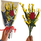 Baci Perugina Idea Regalo Festa della Mamma - Bouquet Mimose Artificiali + Rosa Rossa + Tubino Perugina 37,5gr -