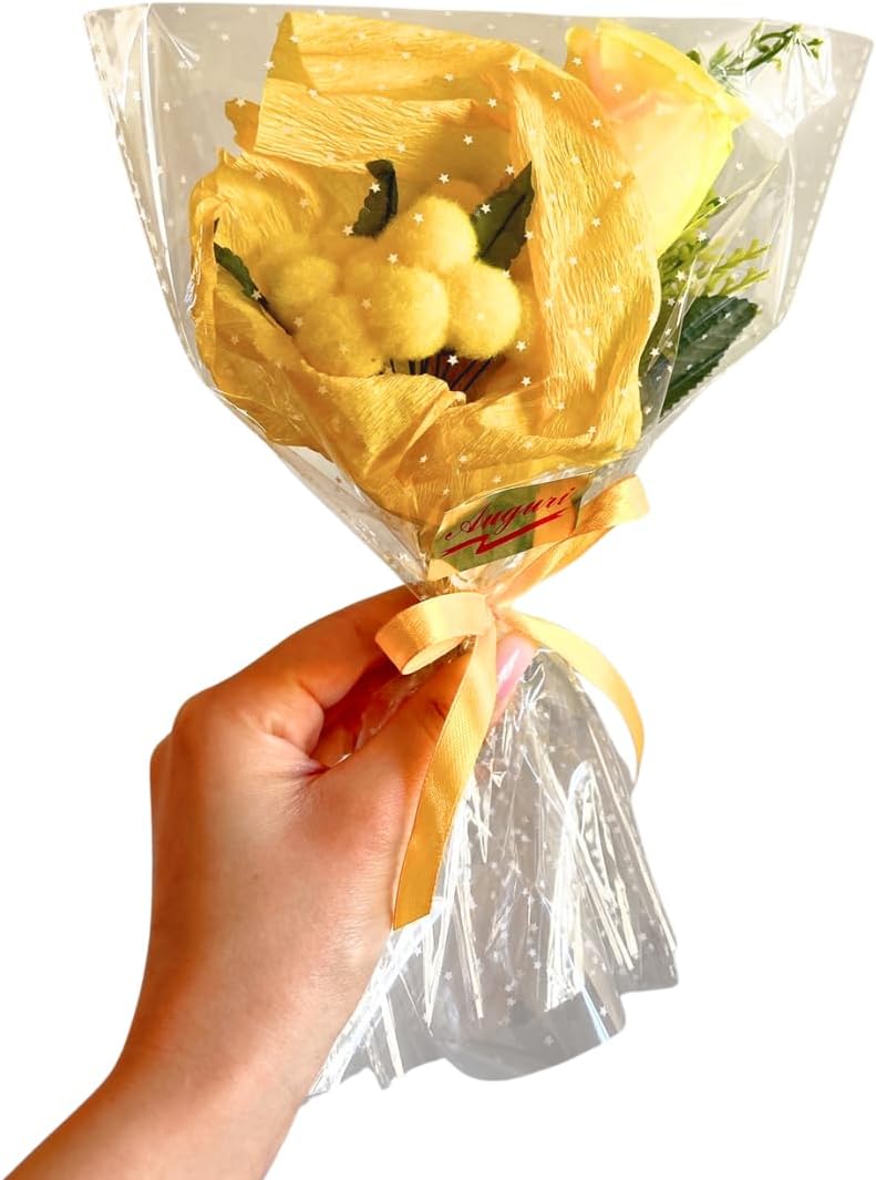 NARAMAKI Idee Regalo Festa della Donna- Mazzetto di Mimose Artificiali + Rosa Artificiale Gialla| Confezione Regalo - Mini Bouquet 8 Marzo | Festa della Donna Gadget Mimosa