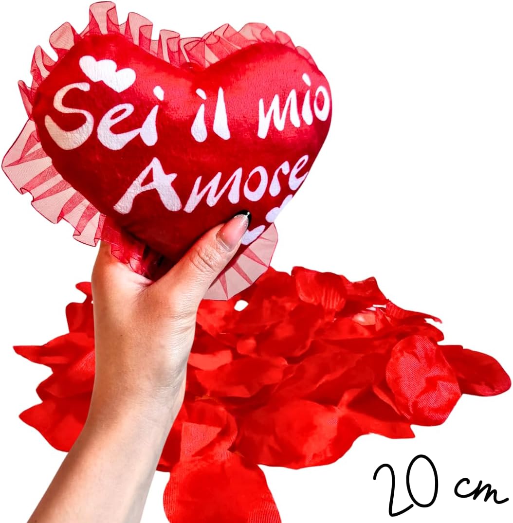 NARAMAKI® Idea Regalo Fidanzata e Fidanzato - 37,5gr Baci Perugina + Cuscino a Cuore Sei il mio amore + Rosa Luminosa - Regalo Donna |Uomo