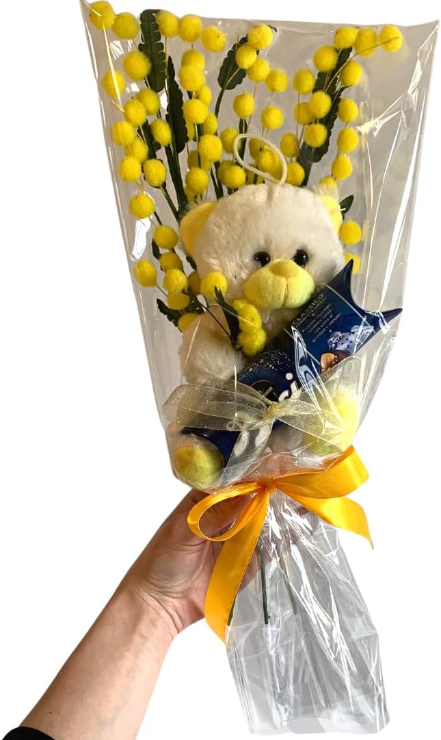 NARAMAKI Idea Regalo- Peluche Mimosa 16cm + Baci Perugina 37,5gr + Rami Mimose - Regalo per Lei (PELUCHE + MIMOSE)