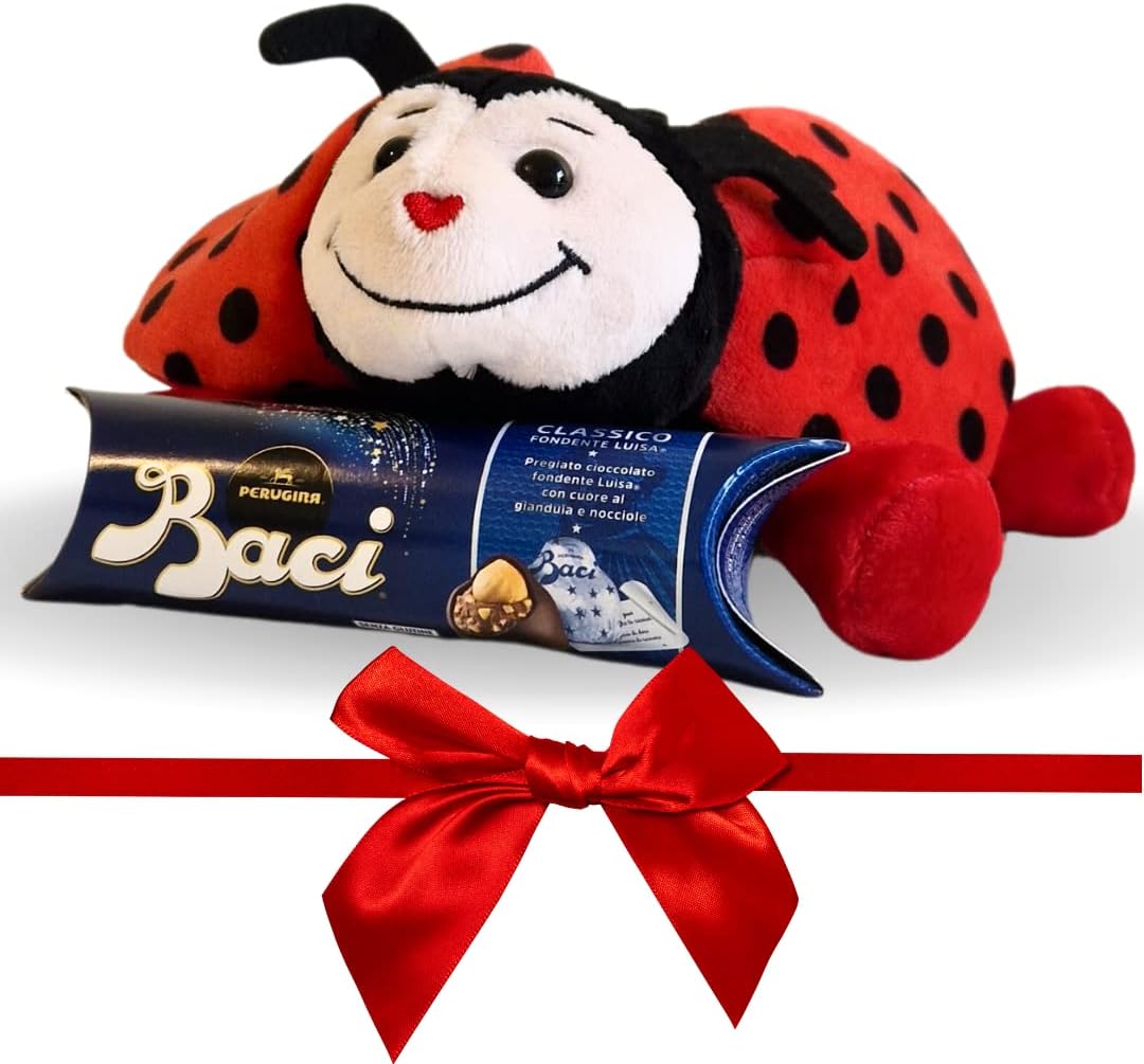 NARAMAKI® Idea Regalo Festa della Mamma 2025 - Peluche Coccinella 20cm + Tubino Baci Perugina 37,5gr - Confezione Regalo (COCCINELLA)