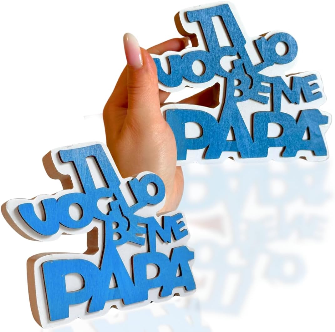 NARAMAKI® Baci Perugina Idee Regalo Compleanno Papà - 37,5g Baci Perugina + Scritta in Legno "Ti voglio bene Papà" 18cm + Rosa Bianca - Regalo Uomo|Papà|