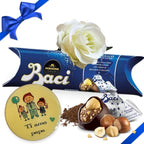 NARAMAKI® Baci Perugina Regalo Pasqua 2025-37,5gr Baci Perugina Classico + Calamita "Ti amo Papà" 7 cm + Rosa Bianca Artificiale- Regalo Uomo|Papà|Compleanno