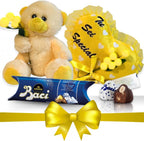 NARAMAKI® Idea Regalo Maestra - Peluche Orsacchiotto Con Mimosa Finta + Baci Perugina 37,5 + Cuscino Personalizzato a Cuore "Sei Speciale"- Regalo Mamma|Uomo|Donna