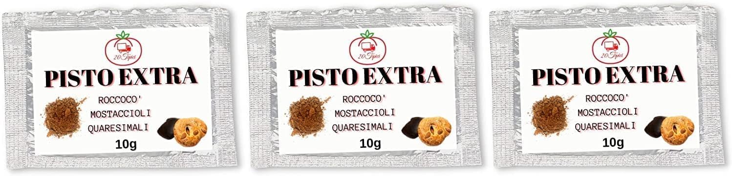 Pisto Extra per Roccocò E Mostaccioli 3x10g - Prodotto Artigianale Di Qualità Extra - 3 Bustine da 10g Ciascuna - Ideale per Dolci Natalizi &amp; Pasquali - "Tour Italia 20Tipici"