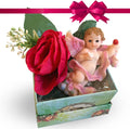 NARAMAKI® Regalo Festa della Donna 2024 - Calamita Angelo Rosa di Resina in Cofanetto con Fiore Artificiale Fucsia (ANGELO ROSA)