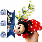 Baci Perugina Idea Regalo Festa della Mamma 2025|Festa del Papà|Pasqua|- Ramo Di Mimose Artificiali + Baci Perugina 37,5g + Peluche Coccinella