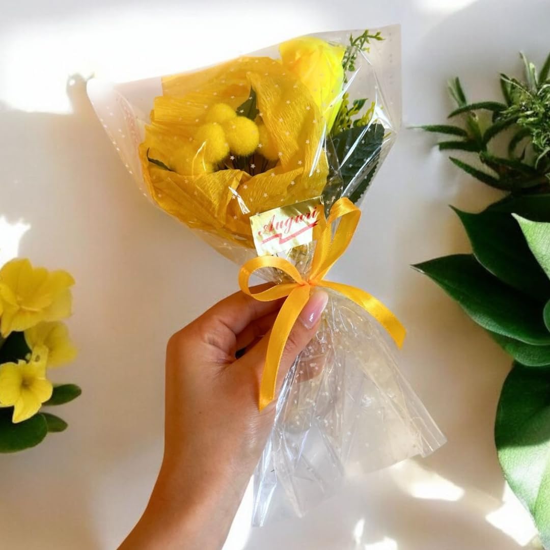 NARAMAKI Idee Regalo Festa della Donna- Mazzetto di Mimose Artificiali + Rosa Artificiale Gialla| Confezione Regalo - Mini Bouquet 8 Marzo | Festa della Donna Gadget Mimosa