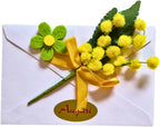 Regalo Donna|Amica- Busta Porta Lettera 14x9 cm + Biglietto Auguri 14x9 cm + Mimose Artificiali + Fiorellino - Biglietto Da Scrivere Personalizzato