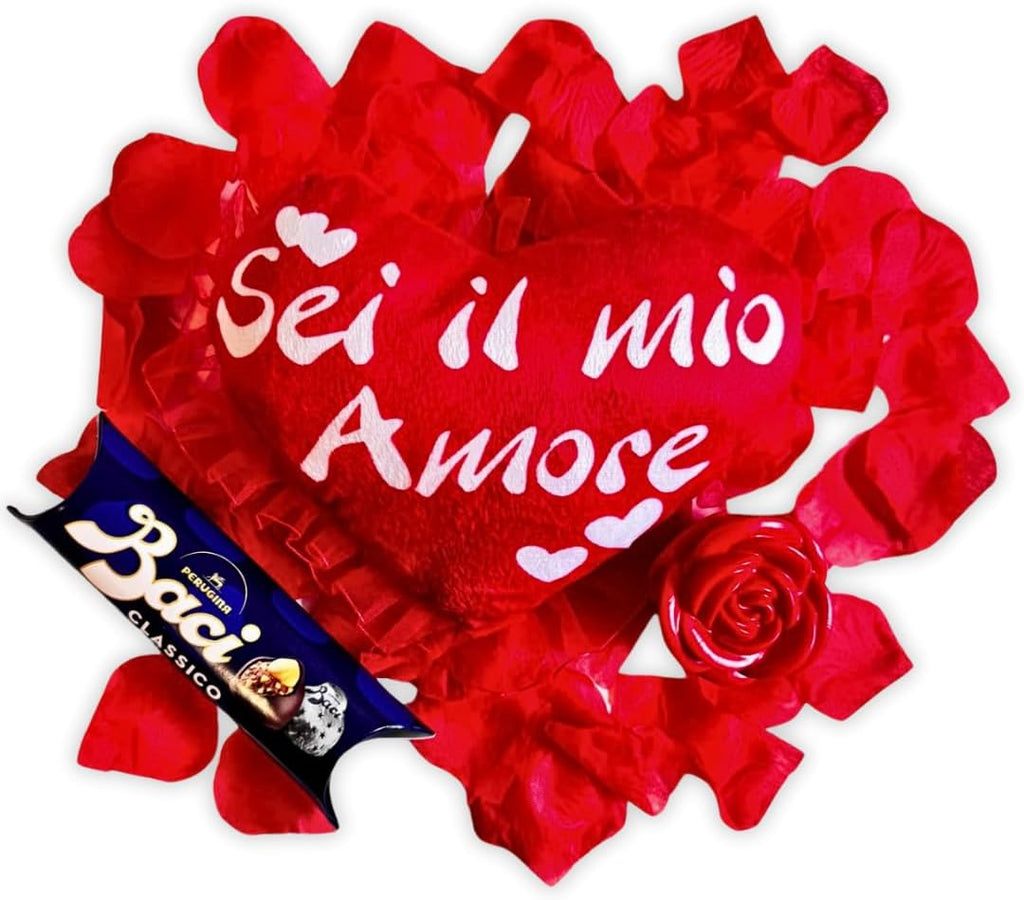 NARAMAKI® Idea Regalo Fidanzata e Fidanzato - 37,5gr Baci Perugina + Cuscino a Cuore Sei il mio amore + Rosa Luminosa - Regalo Donna |Uomo