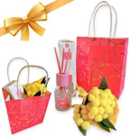 NARAMAKI® Idea Regalo per la Donna - Diffusore a Bastoncini per Ambiente 30ml Fragranze Naturali + Bouquet Mimosa Artificiale + Rametto Mimosa- Aromi| Essenze - Compleanno