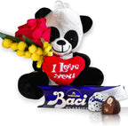 dea Regalo Maestre - 37,5gr Baci Perugina + Peluche Panda 15cm + Ramo di Mimosa con Rosa Rossa Artificiale | Pasqua 2025 (CLASSICO TUBINO)