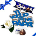NARAMAKI® Baci Perugina Idee Regalo Compleanno Papà - 37,5g Baci Perugina + Scritta in Legno "Ti voglio bene Papà" 18cm + Rosa Bianca - Regalo Uomo|Papà|