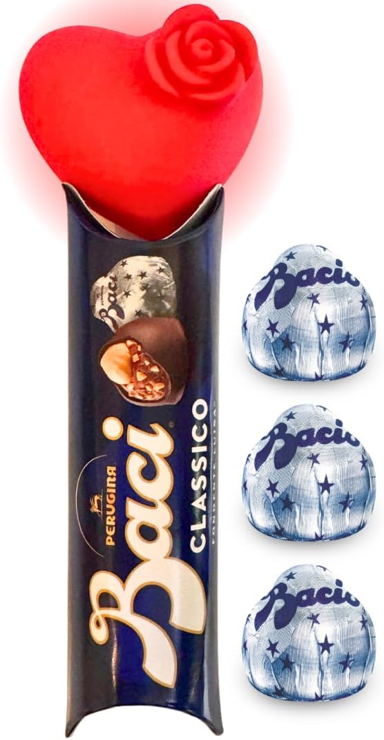 Baci Perugina Idee Regalo Fidanzata e Fidanzato - Baci Perugina 37,5gr + Cuore Luminoso 6cm - Regalo Uomo e Donna
