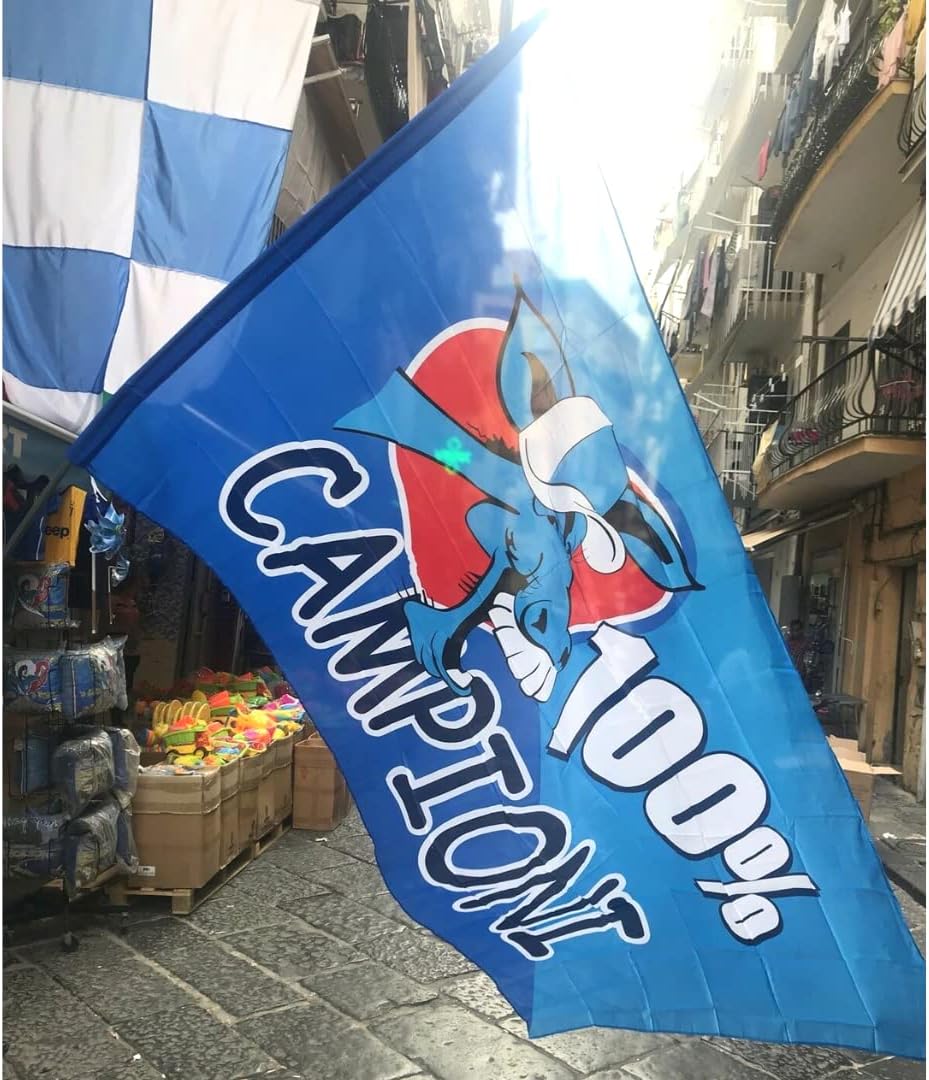 NARAMAKI Bandiera Napoli 100% Campioni - Bandiera 90x140 cm - con Passante per Asta