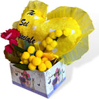 - Scatola Regalo Floreale + Mimose Finte + Cuscino a Cuore "Tu Sei Speciale" + Omaggio Calamita Fiori - Regalo Donna/Amica, Compleanno