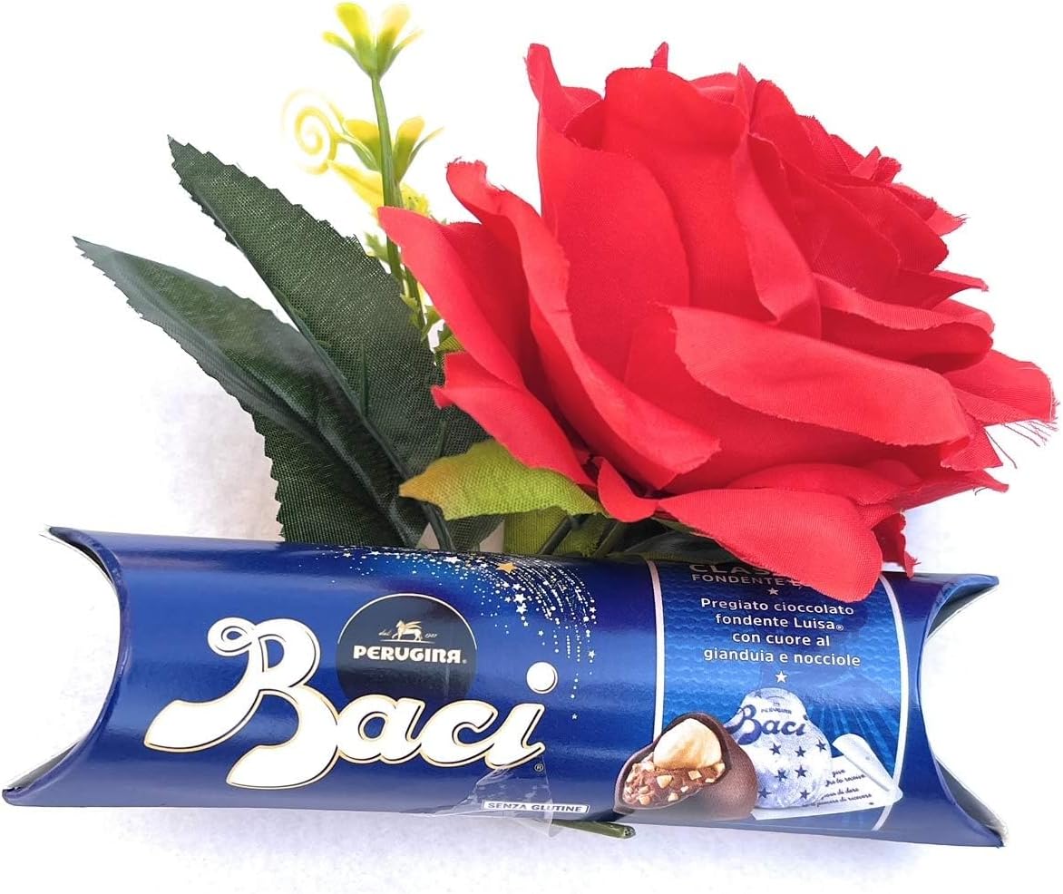 NARAMAKI® Idea Regalo Festa della Mamma 2025 - Baci Perugina Classico 37,5gr + Rosa Rossa Artificiale