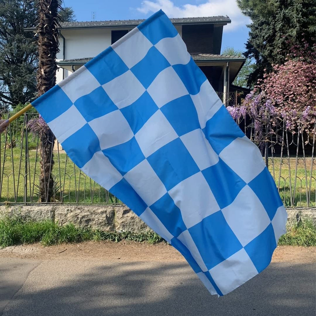 NARAMAKI Napoli Bandiera a Scacchi Bianco e Azzurri 90x150cm con Passante per Asta - Bandiera Italiana - Tifosi - Calcio