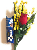 Baci Perugina Idea Regalo Festa della Mamma - Bouquet Mimose Artificiali + Rosa Rossa + Tubino Perugina 37,5gr -