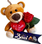 Regalo Originale 2025 - Orsacchiotto + 37,5grammi Tubino + Rosa Rossa