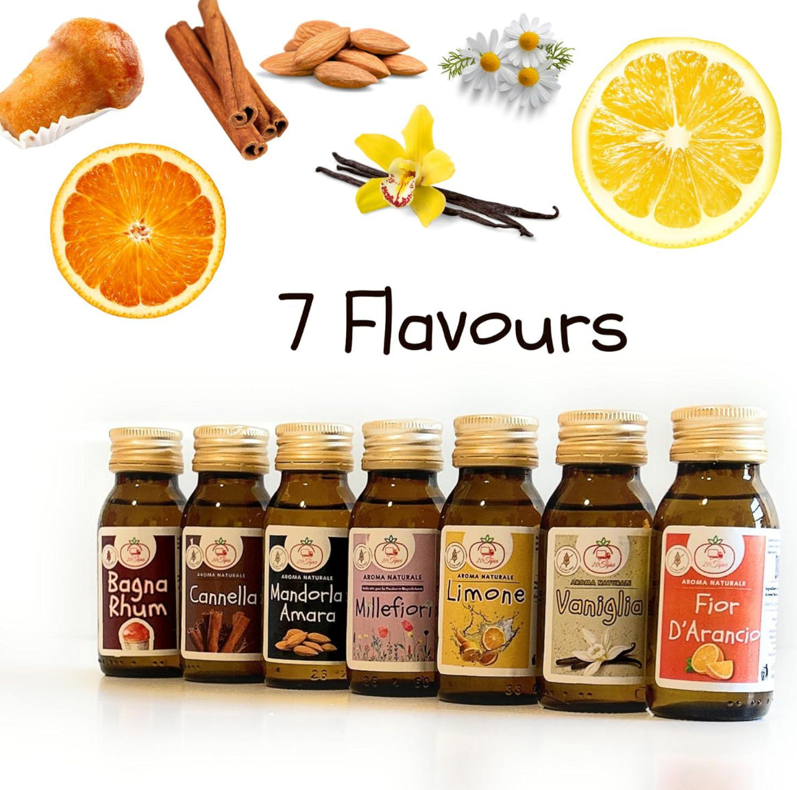 Aroma Naturale per Dolci Pasticceria - 7 Aromi Naturali Per Dolci, Torte e Biscotti - 7 Boccette Da 60ml Ciascuno - Ideale per Biscotti